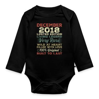 Décembre 2018 - Anniversaire Décembre 2018 année - Body Bébé bio manches longues - noir - Devant