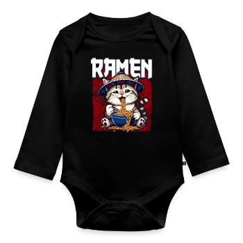 Anime Manga Otaku Japon Nouilles Ramen Chat - Body Bébé bio manches longues - noir - Devant