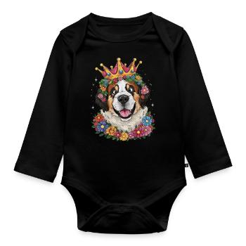 Cute and funny Saint Bernard cartoon dog - Organic Longsleeve Baby Bodysuit - black - Front