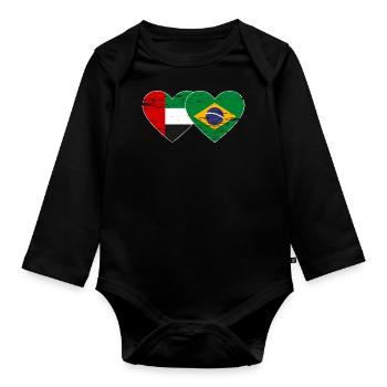 Vereinigte Arabische Emirate Brasilien Flagge Herz - Baby Bio-Langarm-Body - Schwarz - Vorne