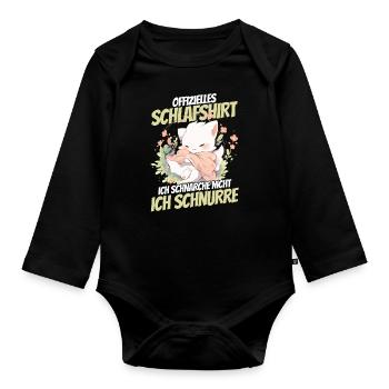 oChemise de nuit officielle - Chat avec des fleurs - Body Bébé bio manches longues - noir - Devant