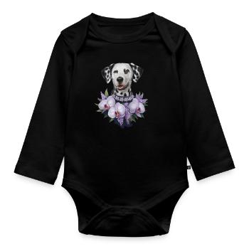 Süßer Dalmatiner mit Orchideen - Baby Bio-Langarm-Body - Schwarz - Vorne