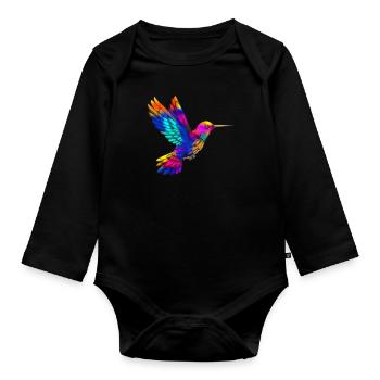 Buntes Spektrum farbenfroher Kolibri-Flügel - Baby Bio-Langarm-Body - Schwarz - Vorne