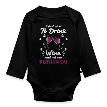 Perser Langhaarkatze - Baby Bio-Langarm-Body - Schwarz - Vorne