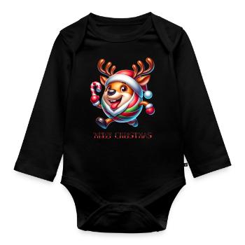 Drôle de renne Noël - Body Bébé bio manches longues - noir - Devant