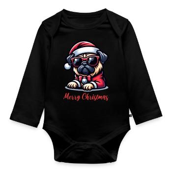 Mops Weihnachten Merry Christmas - Baby Bio-Langarm-Body - Schwarz - Vorne