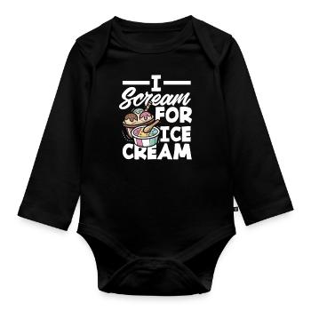 Je crie pour les amateurs de crème glacée Crème glacée - Body Bébé bio manches longues - noir - Devant