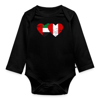 Vereinigte Arabische Emirate Peru Flagge Herz used - Baby Bio-Langarm-Body - Schwarz - Vorne