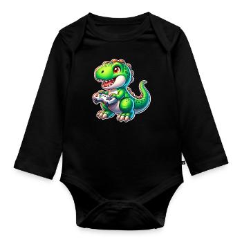 Gaming Dinosaur T Rex - Organic Longsleeve Baby Bodysuit - black - Front