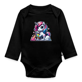 Unicorn Graffiti - Organic Longsleeve Baby Bodysuit - black - Front