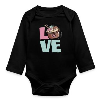 L’amour de la crème glacée pour les amateurs de crème glacée - Body Bébé bio manches longues - noir - Devant