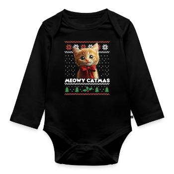 Meowy Catma's Christmas Matching Look with Kitten - Organic Longsleeve Baby Bodysuit - black - Front