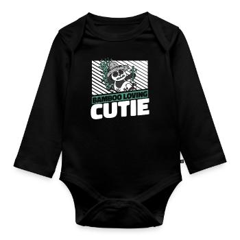 Bamboo Loving Cutie Panda Bear Friend Giant Panda - Organic Longsleeve Baby Bodysuit - black - Front