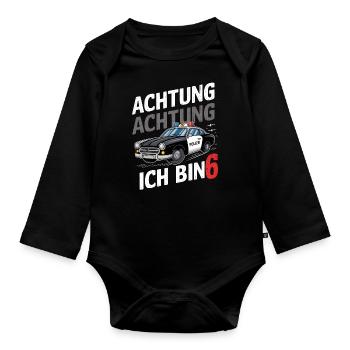 Achtung Ich Bin 6 Polizei 6. Geburtstag - Baby Bio-Langarm-Body - Schwarz - Vorne