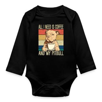 Le café et mon pitbull - Body Bébé bio manches longues - noir - Devant