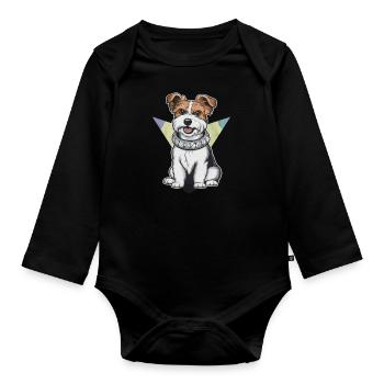 Dandie Dinmont Terrier in Cartoon Design - Organic Longsleeve Baby Bodysuit - black - Front