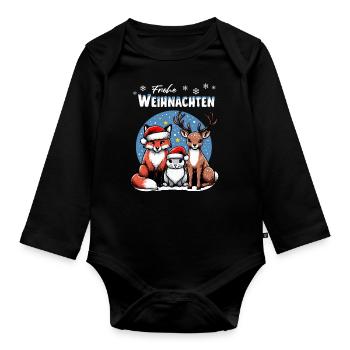Fuchs Hase und Hirsch wünschen Frohe Weihnachten - Baby Bio-Langarm-Body - Schwarz - Vorne