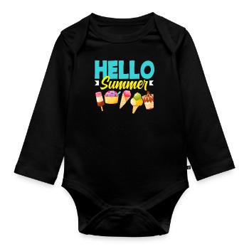 Hallo Sommer Eiscreme Liebhaber Design - Baby Bio-Langarm-Body - Schwarz - Vorne