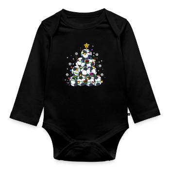 Merry Football Christmas Football Christmas Tree - Organic Longsleeve Baby Bodysuit - black - Front