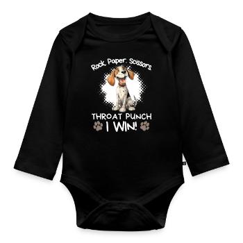 Rock Paper Scissors Throat Punch - Spaniel Humor - Baby Bio-Langarm-Body - Schwarz - Vorne