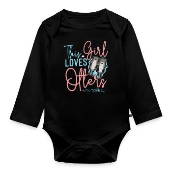 Otter Girl This Girl Loves Otters - Organic Longsleeve Baby Bodysuit - black - Front