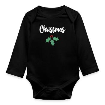 Christmas Holly - Organic Longsleeve Baby Bodysuit - black - Front