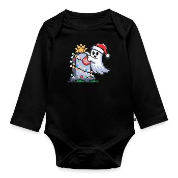 Weihnachtliches Gespenst mit Grabstein - Baby Bio-Langarm-Body - Schwarz - Vorne