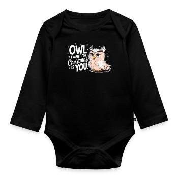 hibou que je veux pour Noël Lustige Eule Weihnachten - Body Bébé bio manches longues - noir - Devant