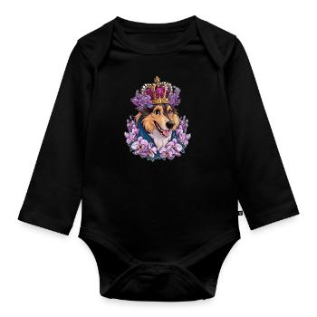 Chien d’élan norvégien avec roses, papillons - Body Bébé bio manches longues - noir - Devant