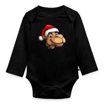 Père Noël à dos de chameau - Body Bébé bio manches longues - noir - Devant
