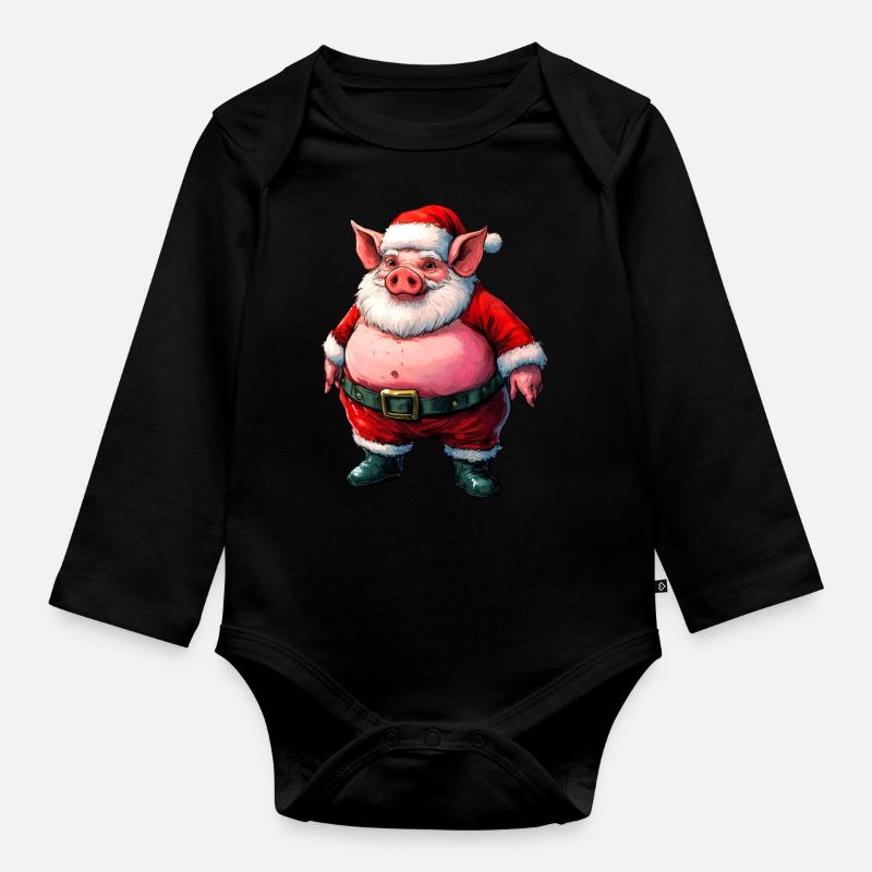 Cochon de Noël - Body Bébé bio manches longues - noir