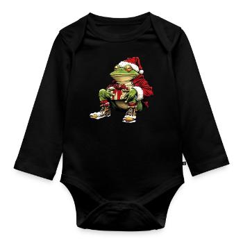 Weihnachtsmann Frosch - Baby Bio-Langarm-Body - Schwarz - Vorne