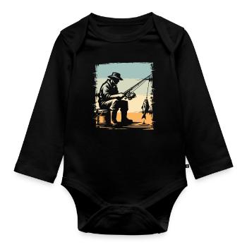 Fishing Anglers Fishing - Organic Longsleeve Baby Bodysuit - black - Front
