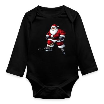 Eishockeyspieler Weihnachten - Baby Bio-Langarm-Body - Schwarz - Vorne