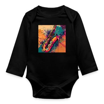 Saxophon - Baby Bio-Langarm-Body - Schwarz - Vorne