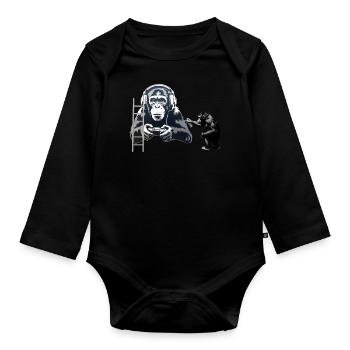 GRAFFITI BANKSY STYLE - CHIMP PLAYING COMPUTER GAM - Organic Longsleeve Baby Bodysuit - black - Front