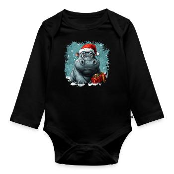 Nilpferd Weihnachten - Baby Bio-Langarm-Body - Schwarz - Vorne