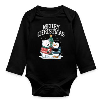 Polar Bear Penguin Christmas Merry Christmas Cute - Organic Longsleeve Baby Bodysuit - black - Front