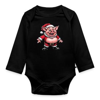 Piggy Christmas - Organic Longsleeve Baby Bodysuit - black - Front