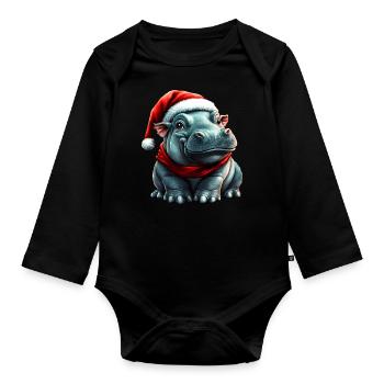 Santa Claus Hippopotamus - Organic Longsleeve Baby Bodysuit - black - Front