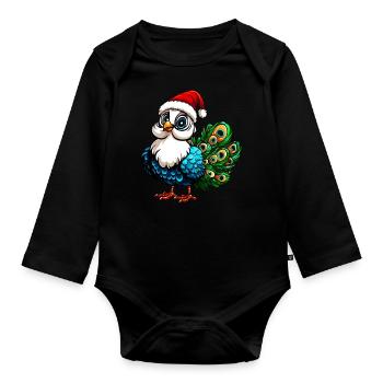 Vogelstrauss Weihnachtsmann / Weihnachten - Baby Bio-Langarm-Body - Schwarz - Vorne