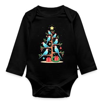 Arbre de Noël Perruche Oiseau Arbre de Noël - Body Bébé bio manches longues - noir - Devant