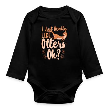 Loutre J’aime vraiment les loutres, - Body Bébé bio manches longues - noir - Devant