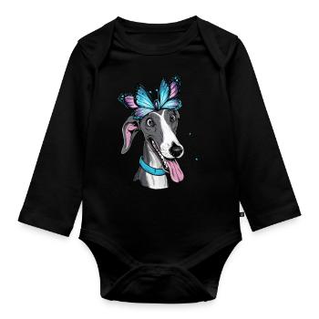 Lévrier en carton avec papillon - Body Bébé bio manches longues - noir - Devant