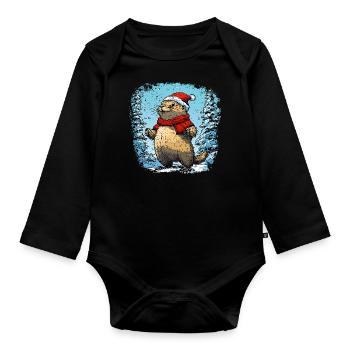 Marmottes de Noël - Body Bébé bio manches longues - noir - Devant