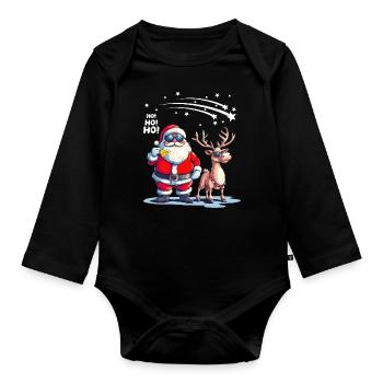 Cool Santa Claus with Reindeer Says Ho Ho Ho - Organic Longsleeve Baby Bodysuit - black - Front