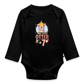 Otter Birthday This Little Otter - Organic Longsleeve Baby Bodysuit - black - Front