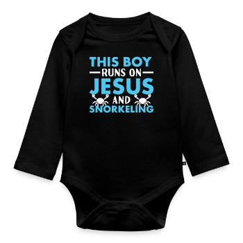 Snorkeler Ce garçon court sur Jésus et la plongée en apnée - Body Bébé bio manches longues - noir - Devant