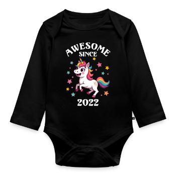 Awesome Since 2022 - Kids Birthday Unicorn - Organic Longsleeve Baby Bodysuit - black - Front