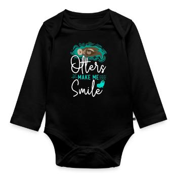 Otter Otters Make Me Smile - Organic Longsleeve Baby Bodysuit - black - Front